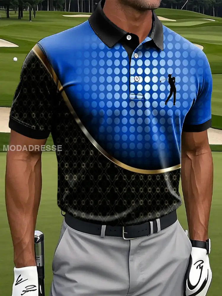 Mäns Retro Gradient Polka Dot Art Print Casual Business Polo tröj flerlog / S