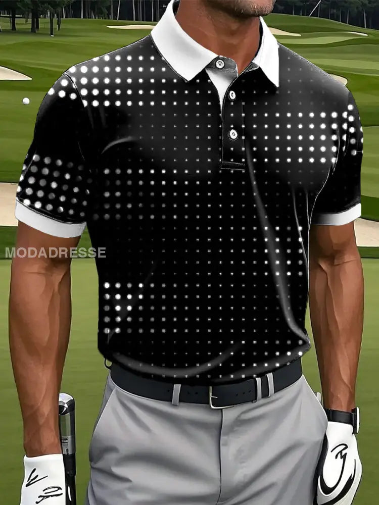 Mäns Retro Gradient Polka Dot Art Print Casual Business Polo tröj S