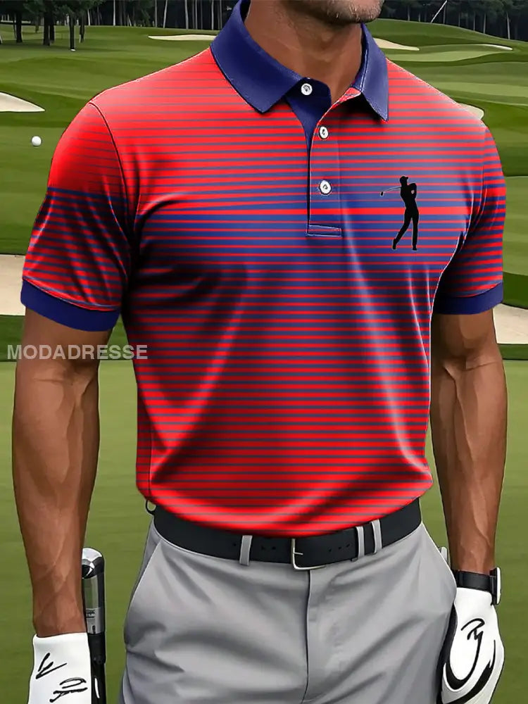 Mäns Retro Gradient Stripad konst Skriv ut Casual Business Polo tröj flerlog / S