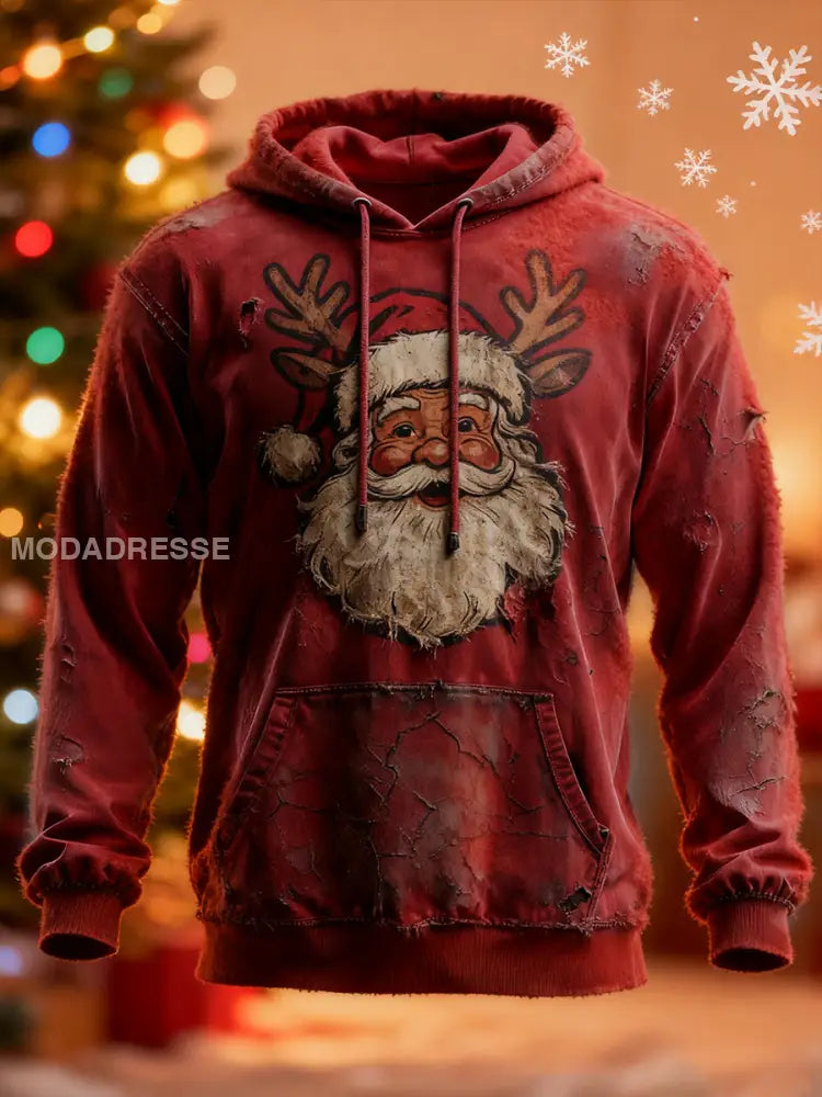 Mäns Retro Jul Print Casual Hoodie Print A / S