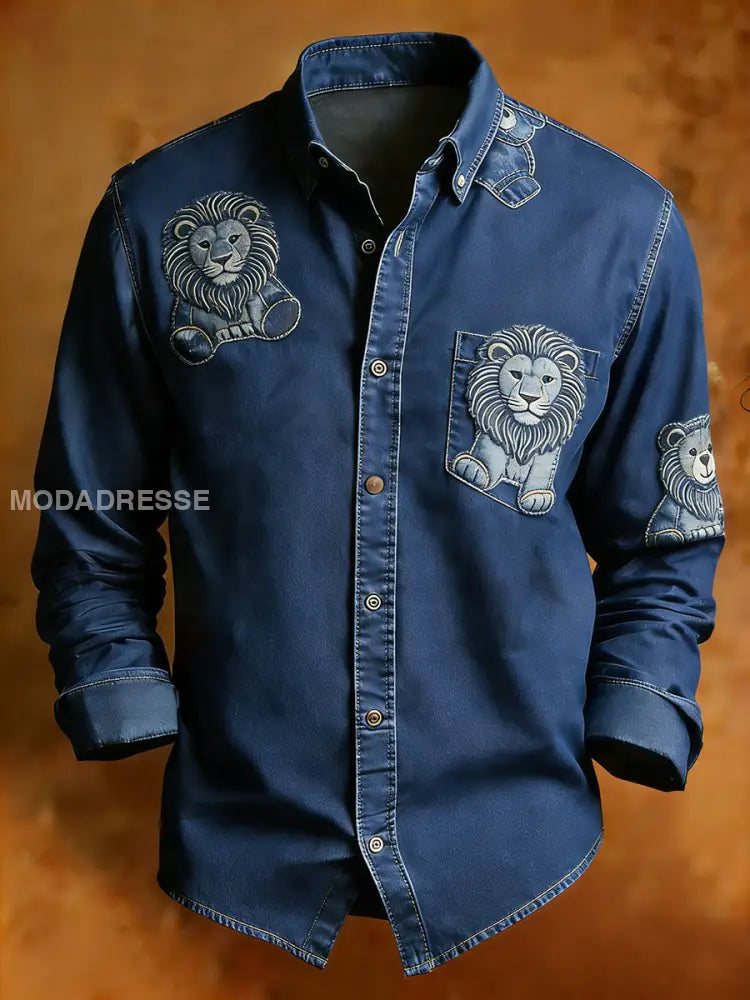 Mäns Retro Konst Skriv ut bekväma affärer långärmen skjorta A / S