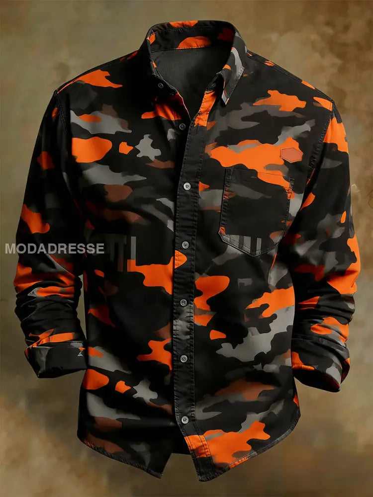 Mäns Retro Konst Skriv ut bekväma affärer långärmen skjorta A / S