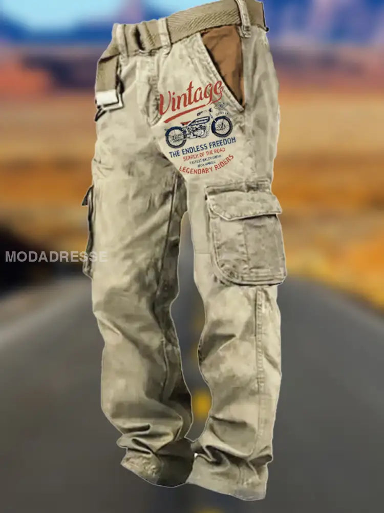 Mäns Retro konst utskrift Multi-Pocket multi-funktionella lastbyxor A / S