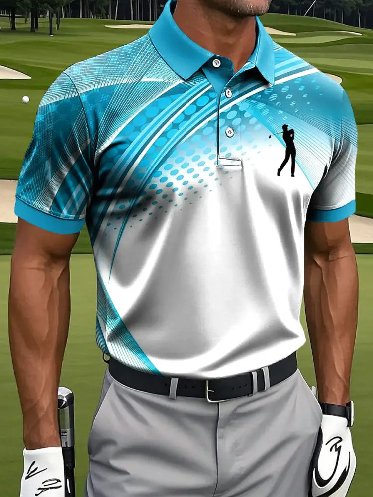 Mäns Retro Line Texture Konst Skriv ut Casual Business Polo tröj flerlog / S