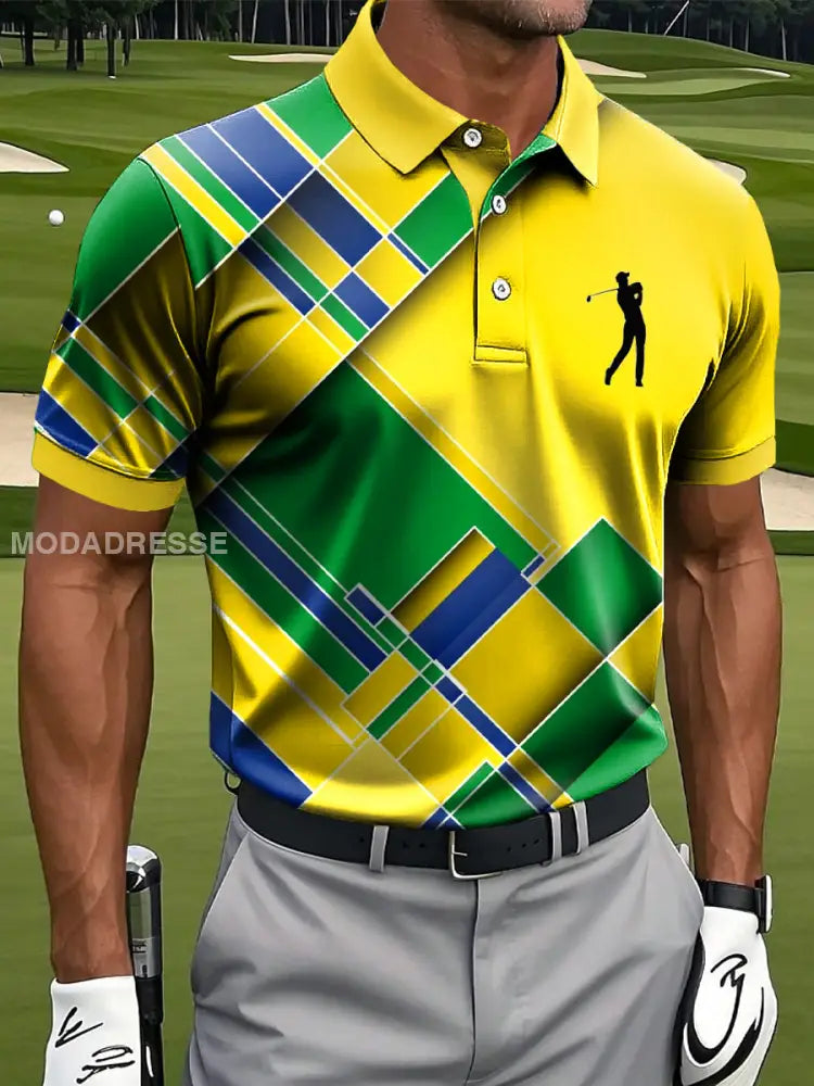 Mäns Retro Multi-Färg oregelbunden geometrisk konst Skriv ut Casual Business Polo tröj S