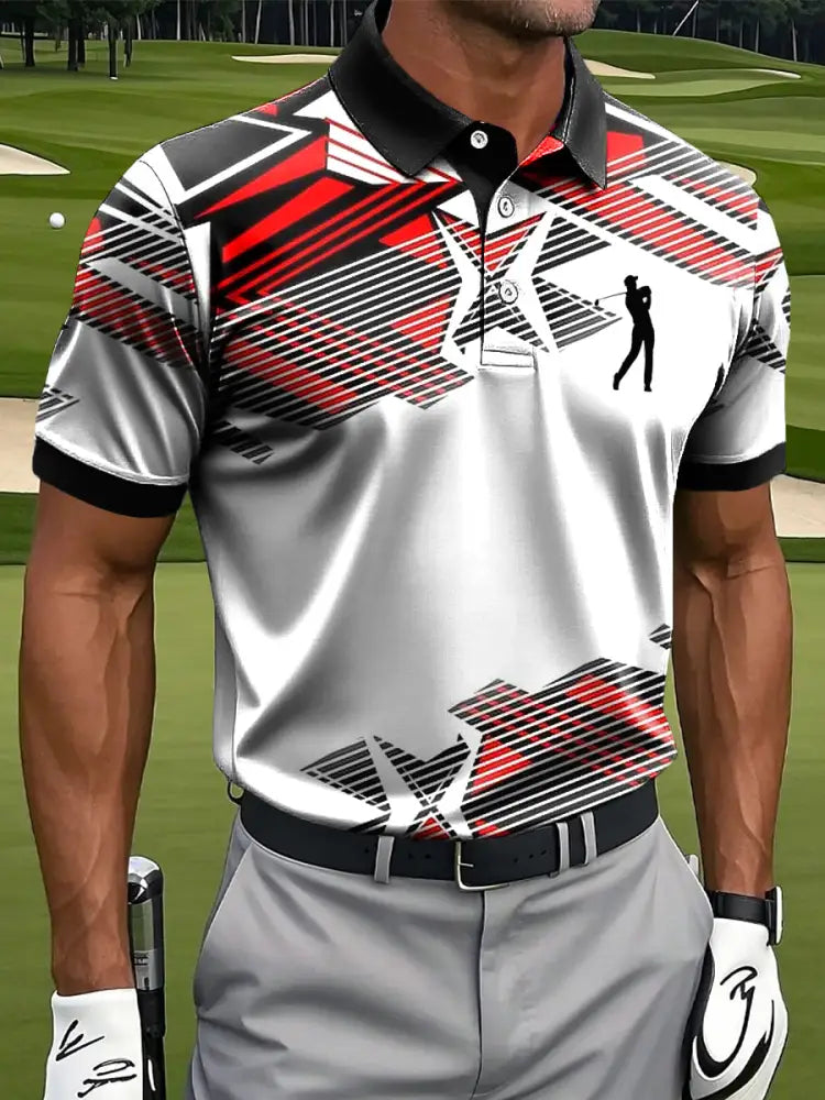 Mäns Retro oregelbunden linje Geometrisk konst Skriv ut Casual Business Polo tröj flerlog / S
