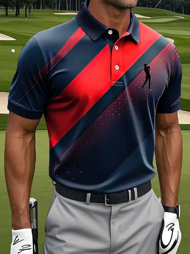 Mäns Retro oregelbundna gradient Stripe Konst Skriv ut Casual Business Polo tröj flerlog / S