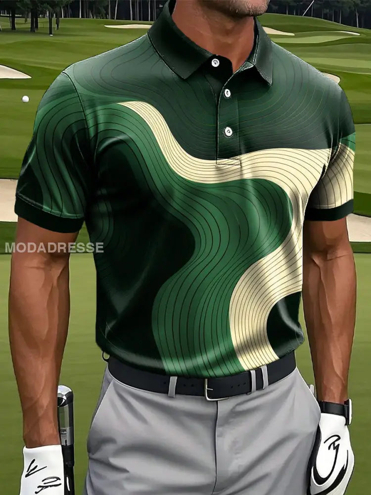 Mäns Retro Striped Textured Konstnärliga Print Casual Business Polo tröj flerlog / S