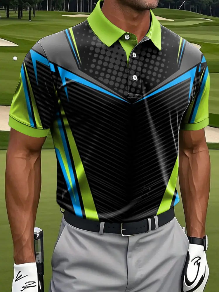Mäns Retro Symmetrisk linje Geometrisk konst Skriv ut Casual Business Polo tröj flerlog / S