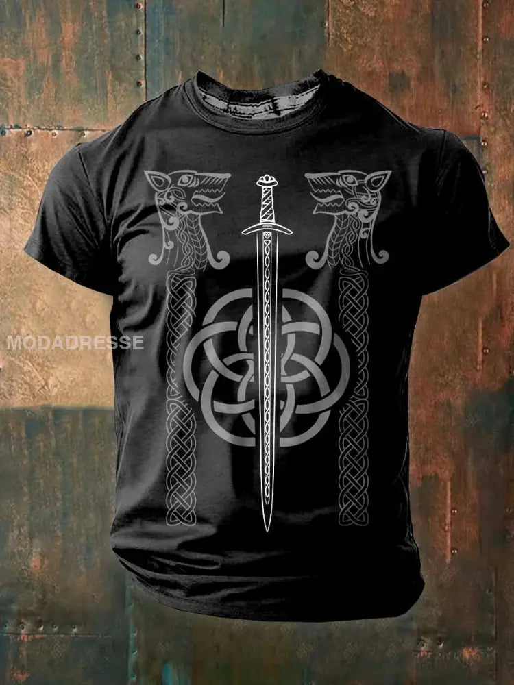 Mäns Retro Viking kniv tryckt Casual T-shirt som bild / S
