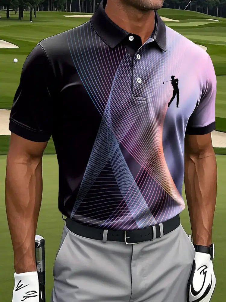 Mäns Retro Wave Line Texture Konst Skriv ut Casual Business Polo tröj flerlog / S