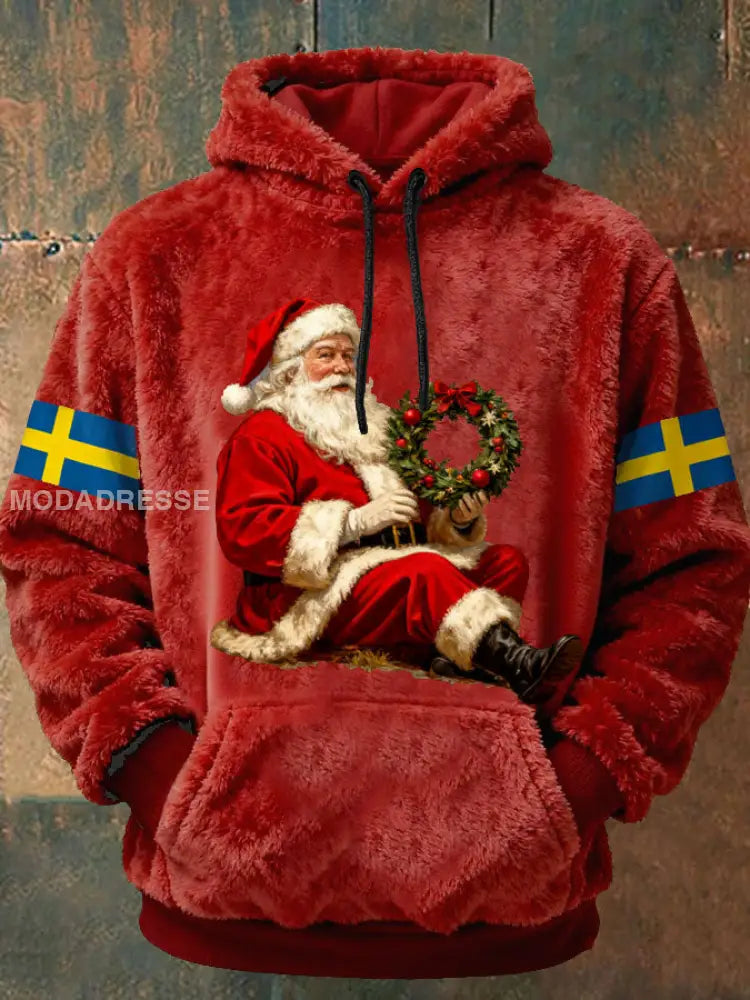 Mäns roliga jul tryckt Hoodie tryckt röd / S