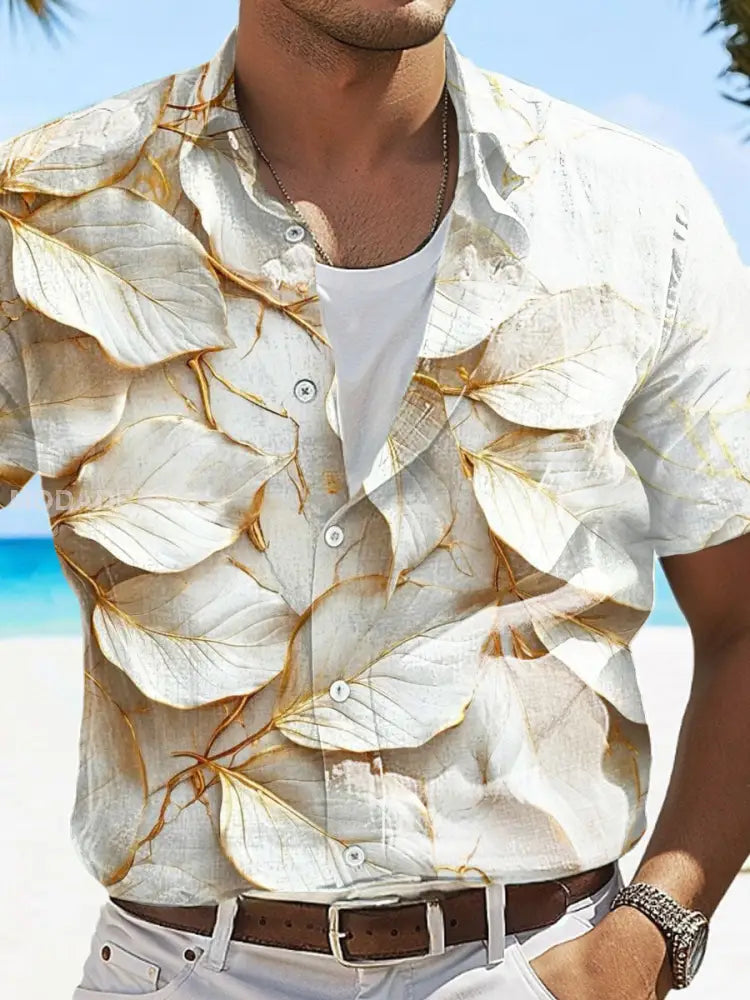 Mäns semester stil Hawaii Tryckta Casual Tops vitt / S