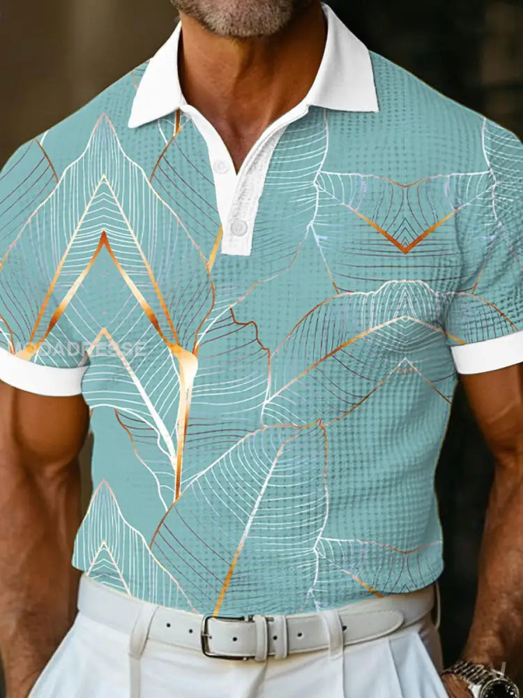 Mäns semester stil Hawaii tryckta våffel Casual tops blågrön / S