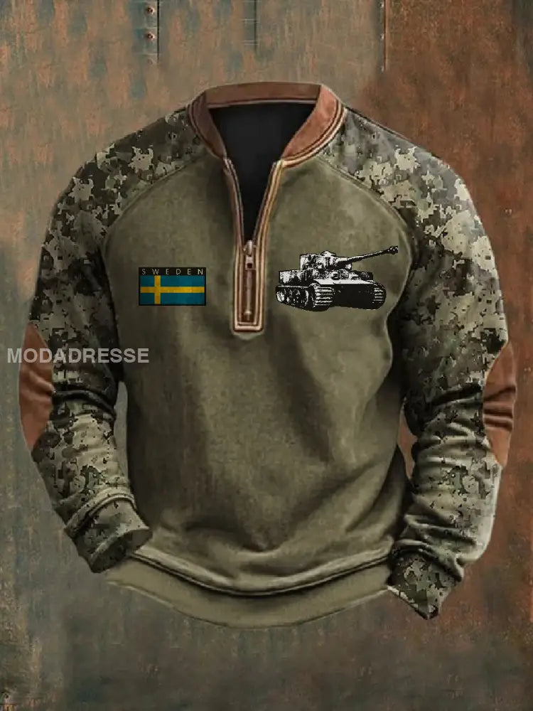 Mäns svenska Kamouflage militärtema Skriv ut Zip-Up som bild / S