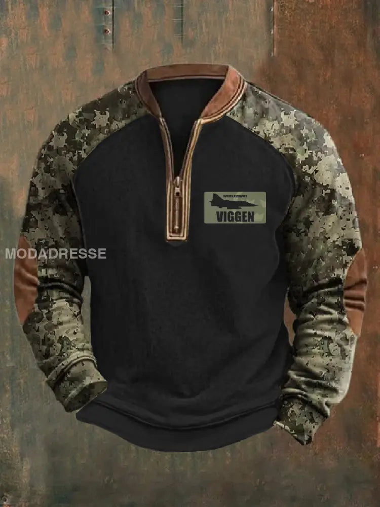 Mäns svenska Kamouflage militärtema Skriv ut Zip-Up som bild / S