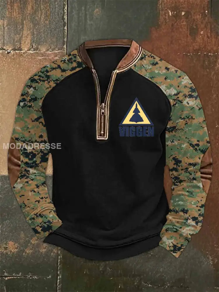 Mäns svenska Kamouflage militärtema Skriv ut Zip-Up som bild / S