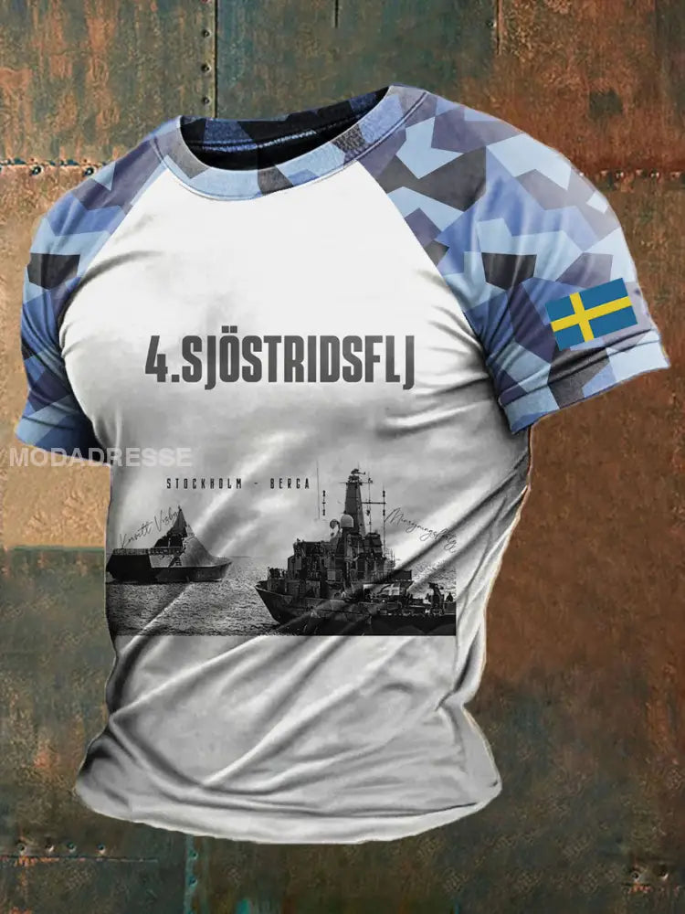 Mäns svenska Navy T-shirt kränk-vitt / S