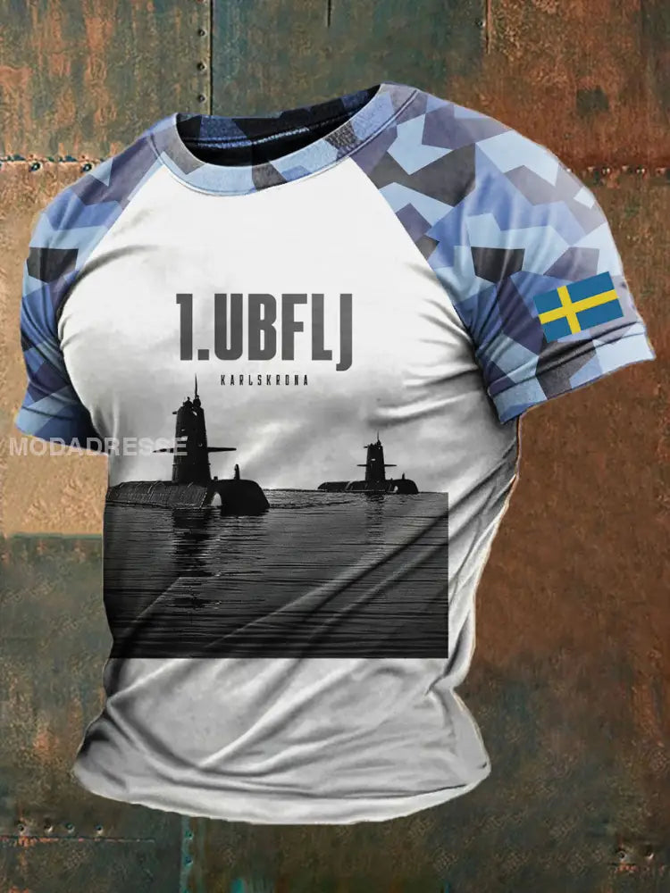 Mäns svenska Navy T-shirt kränk-vitt / S