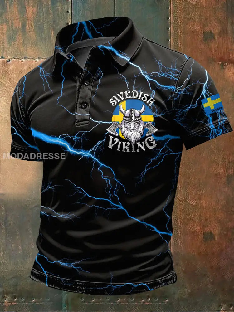 Mäns svenska Viking Print Casual Polo tröj som bild / S
