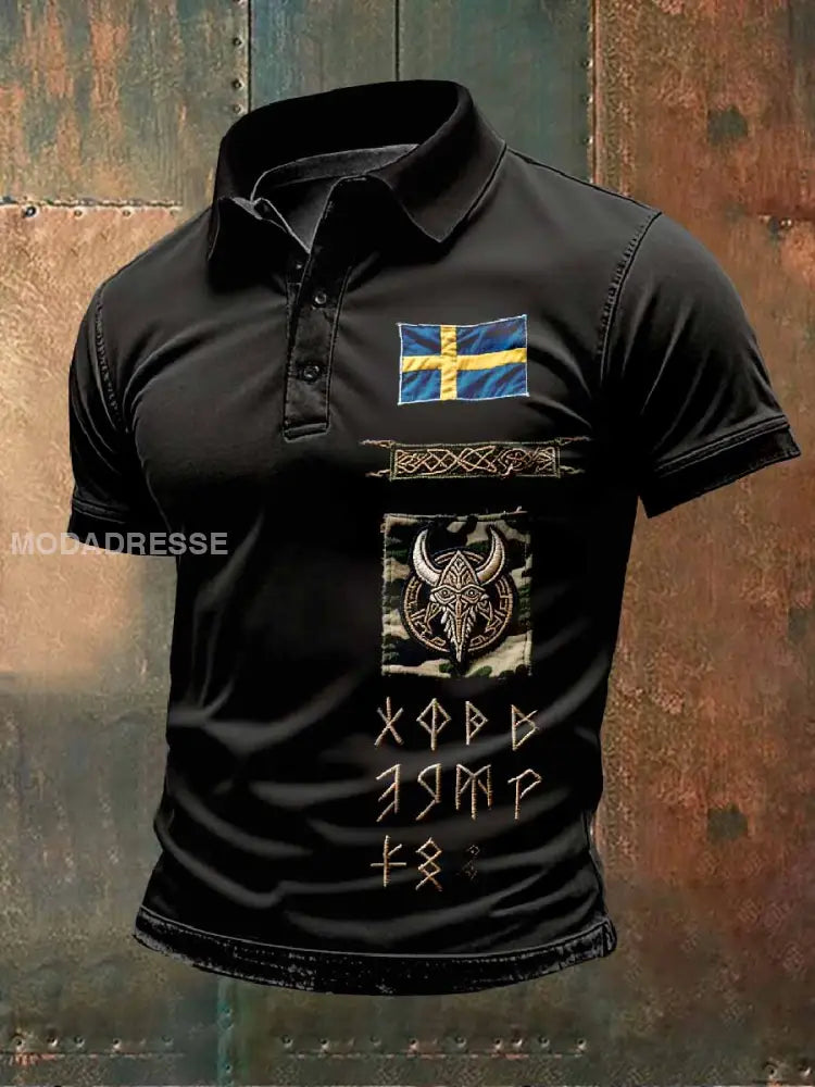 Mäns Svenska Vikingatiska Keltiska Knuttryck Casual Pikétröja som bild / S