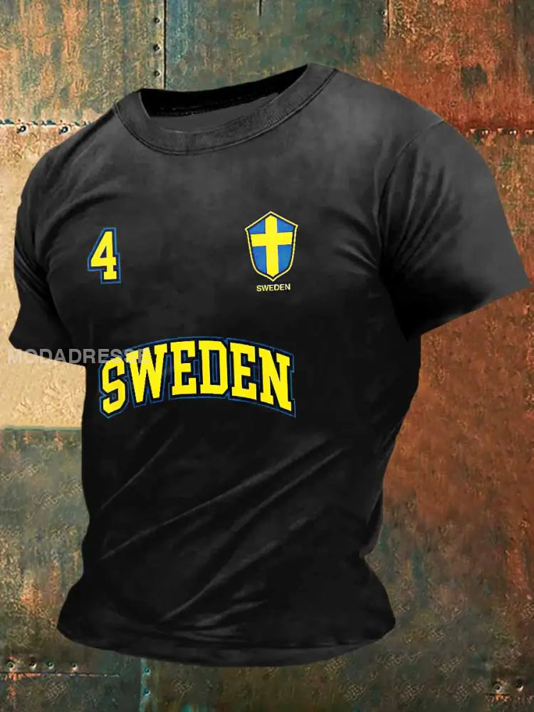 Mäns Sverige Print Vintage Mode Kort ärm T-shirt S