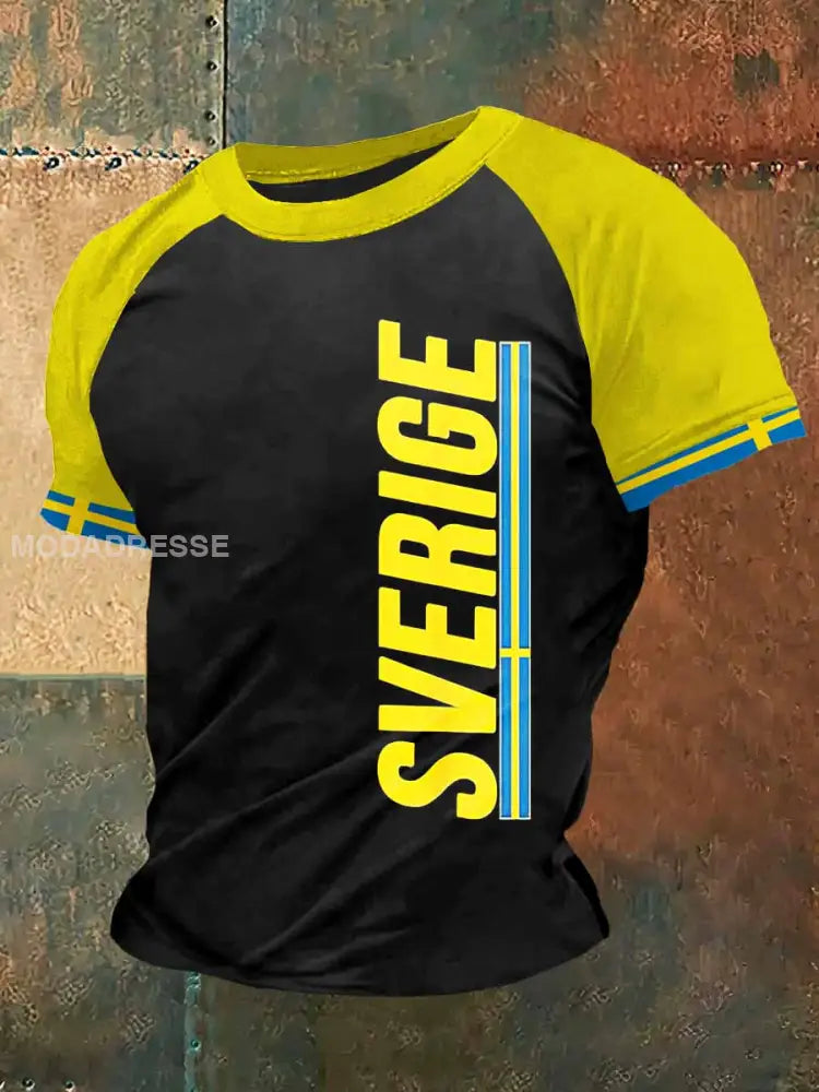 Mäns Sverige Print Vintage Mode Plunger Kort ärm T-shirt S