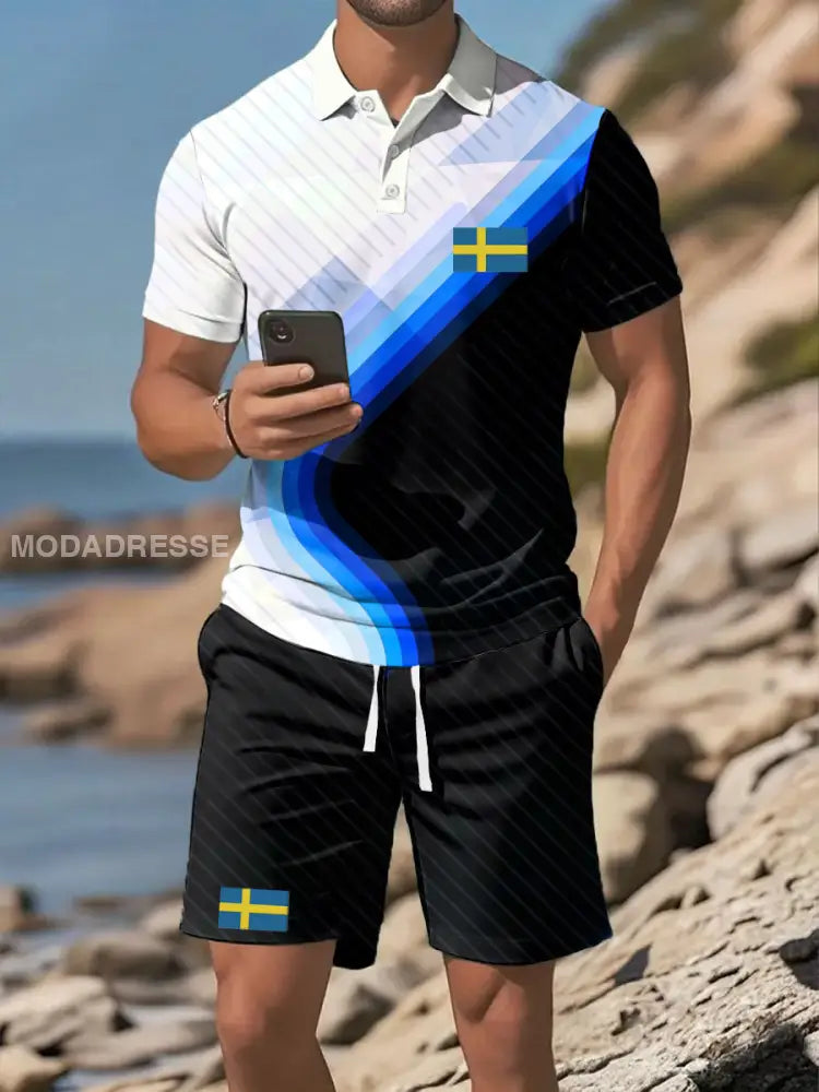 Mäns Sverige Semester stil Tryckta seter blå / S
