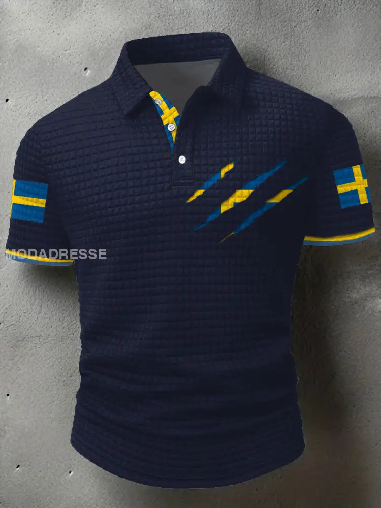 Mäns Sveriges flagga tryckta Casual Tops marinblå färg / S