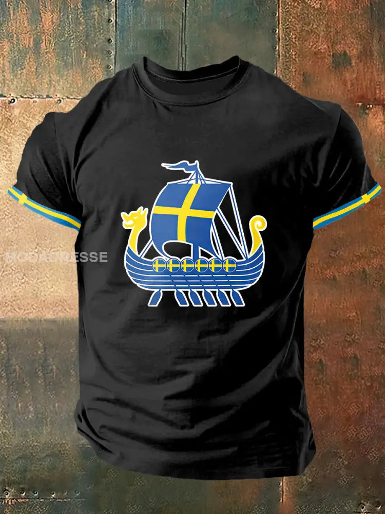 Mäns viking krig skepp Skriv ut Vintage Mode kort ärm T-shirt S