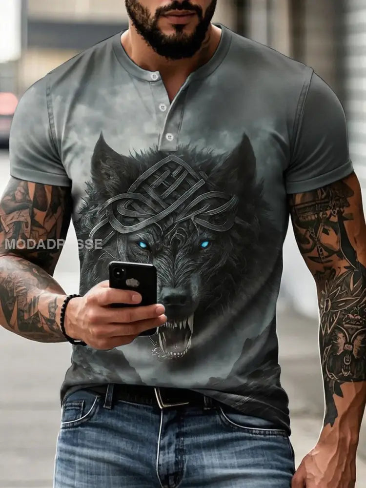 Mäns Viking Mytologi Fenrir T-shirt som bild / S