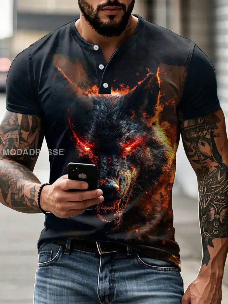 Mäns Viking Mytologi Fenrir T-shirt som bild / S