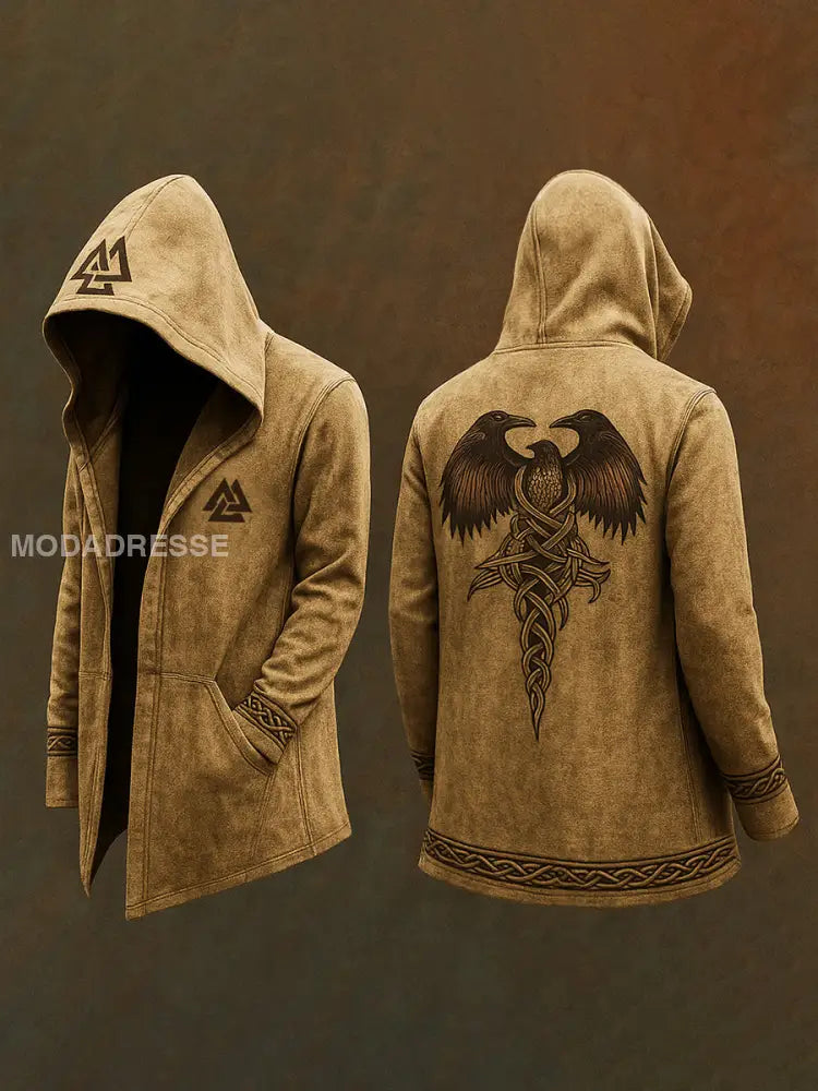 Mäns Viking stil tunn huvad koft Khaki / S