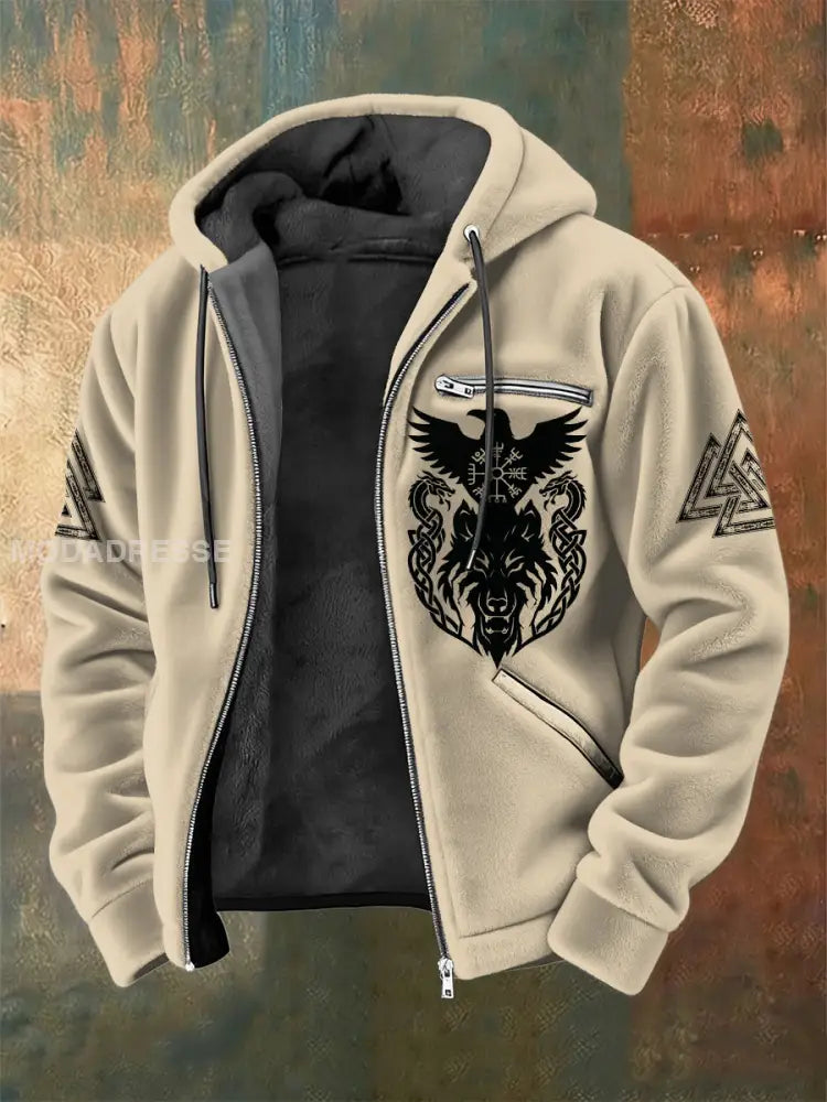 Mäns viking tryckt flannel långärmad jacka Aprikot / S