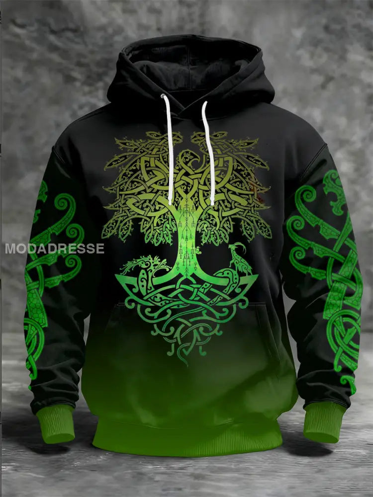 Mäns viking tryckt långärm med huvad svart / S