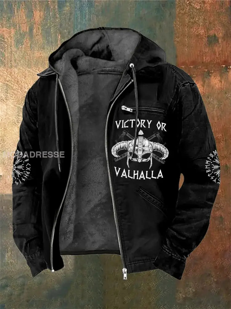 Mäns viking tryckt långärmad jacka svart / S