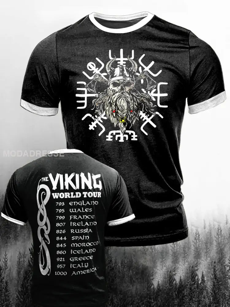 Mäns viking värld utskrift Vintage Mode kort ärm T-shirt S