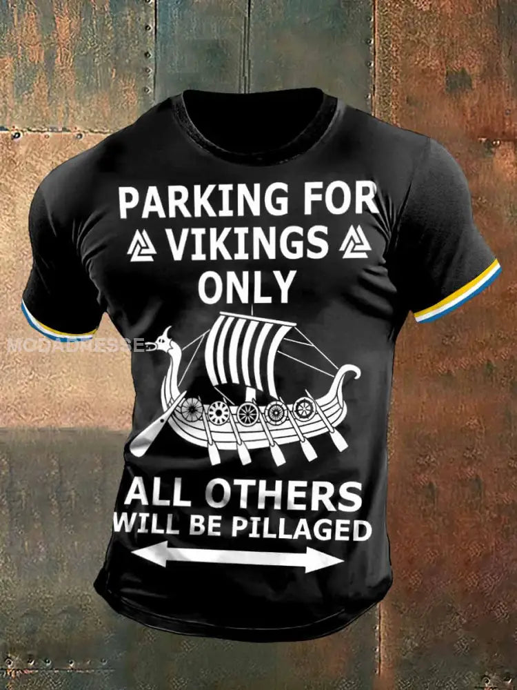 Mäns vikinga skepp Skriv ut Vintage Mode kort ärm T-shirt S