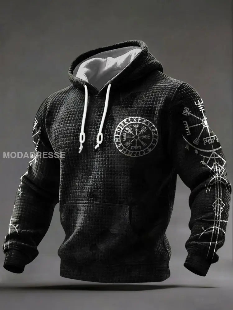 Mäns vikinga-styl våffle sticka Hoodie. svart / S