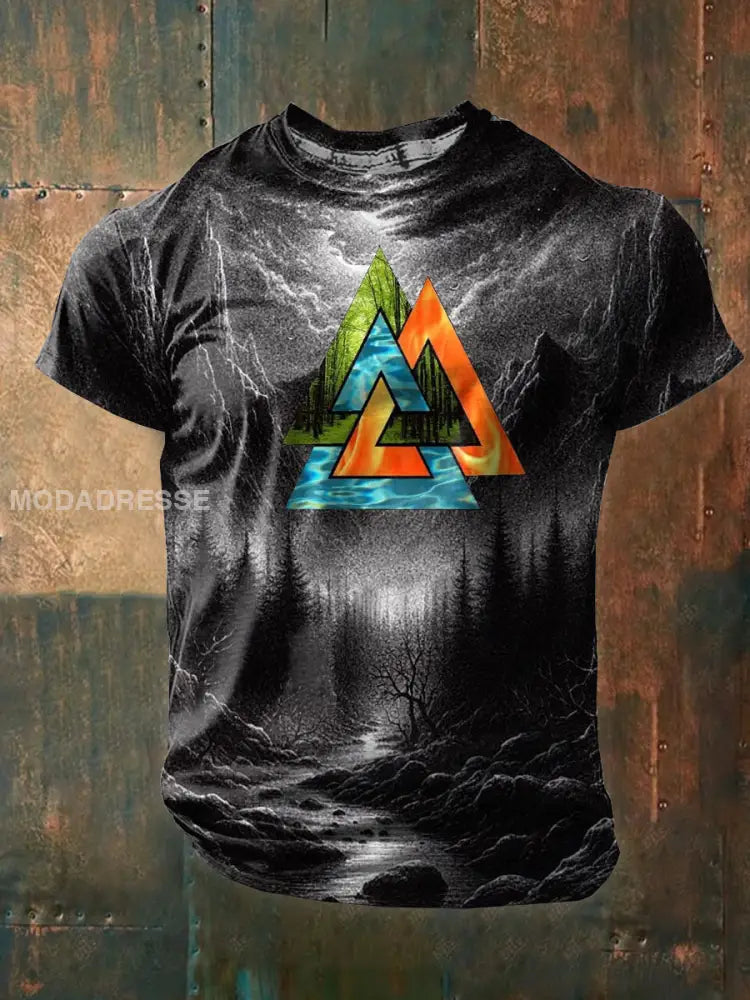 Mäns vikingtema tryckt Casual T-shirt som bild / S