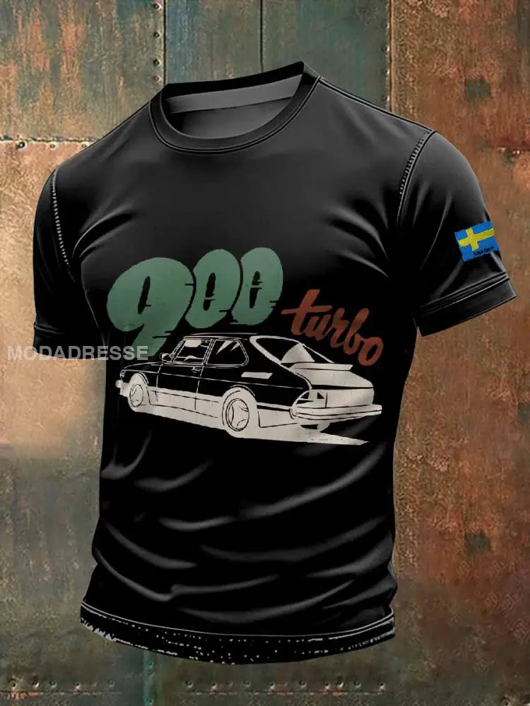 Mäns Vintage illustration Tryck Casual T-shirt som bild / S