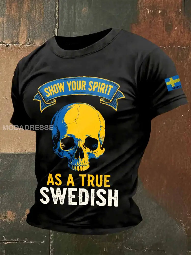 Mäns Vintage Svenskt Tema Tryckt Casual T-shirt som bild / S