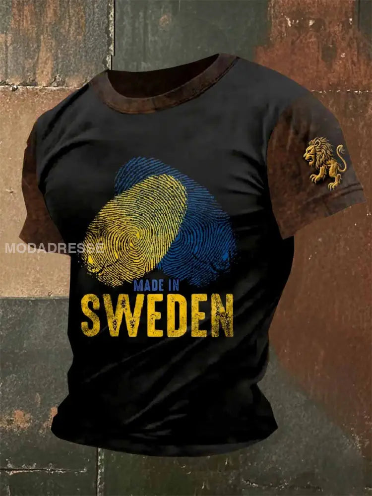 Mäns Vintage Svenskt Tema Tryckt Casual T-shirt som bild / S