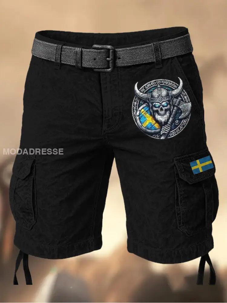 Mäns Vintage Sverige Flag Grafiskt tryckt textur Casual Cargo Shorts A / M