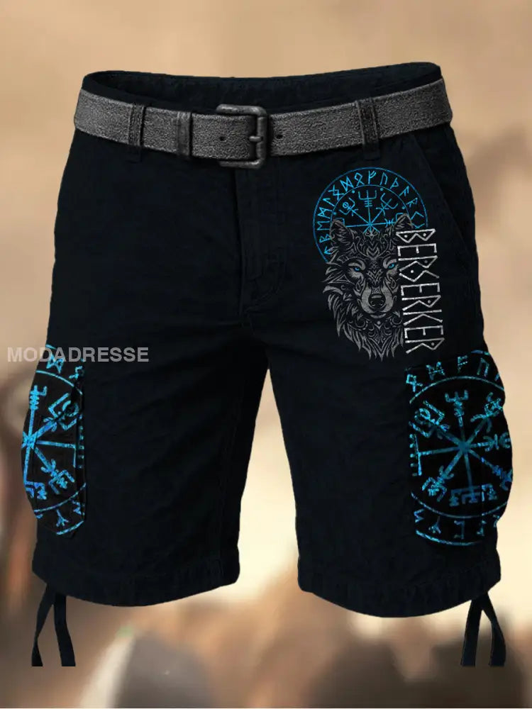 Mäns Vintage Viking blod drakar Grafiska tryckt textur Casual Cargo Shorts A / M
