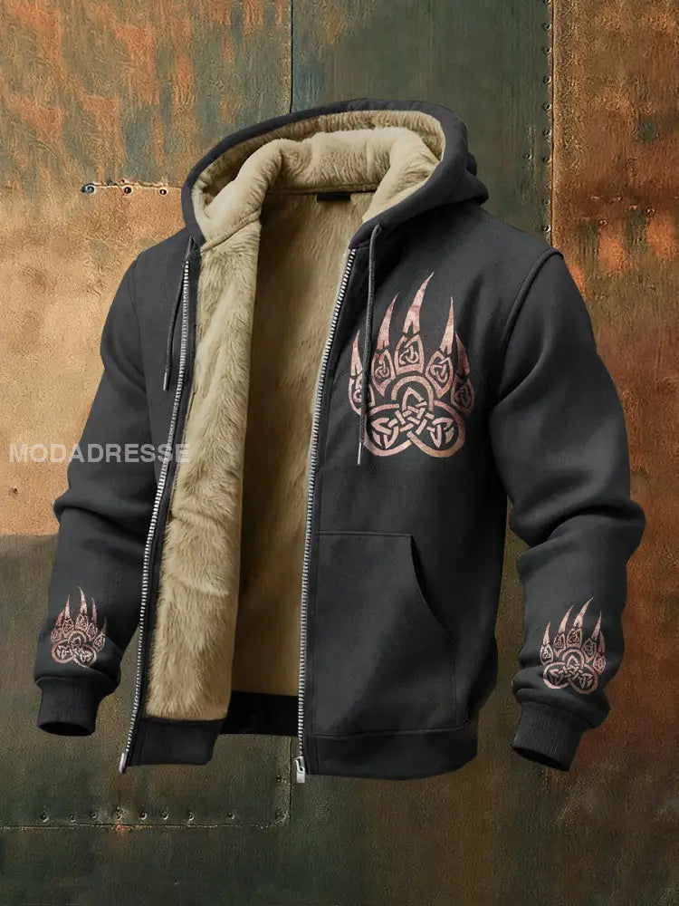 Mäns Vintage Viking Style Casual Fleece Hooded Jacka som bild / S