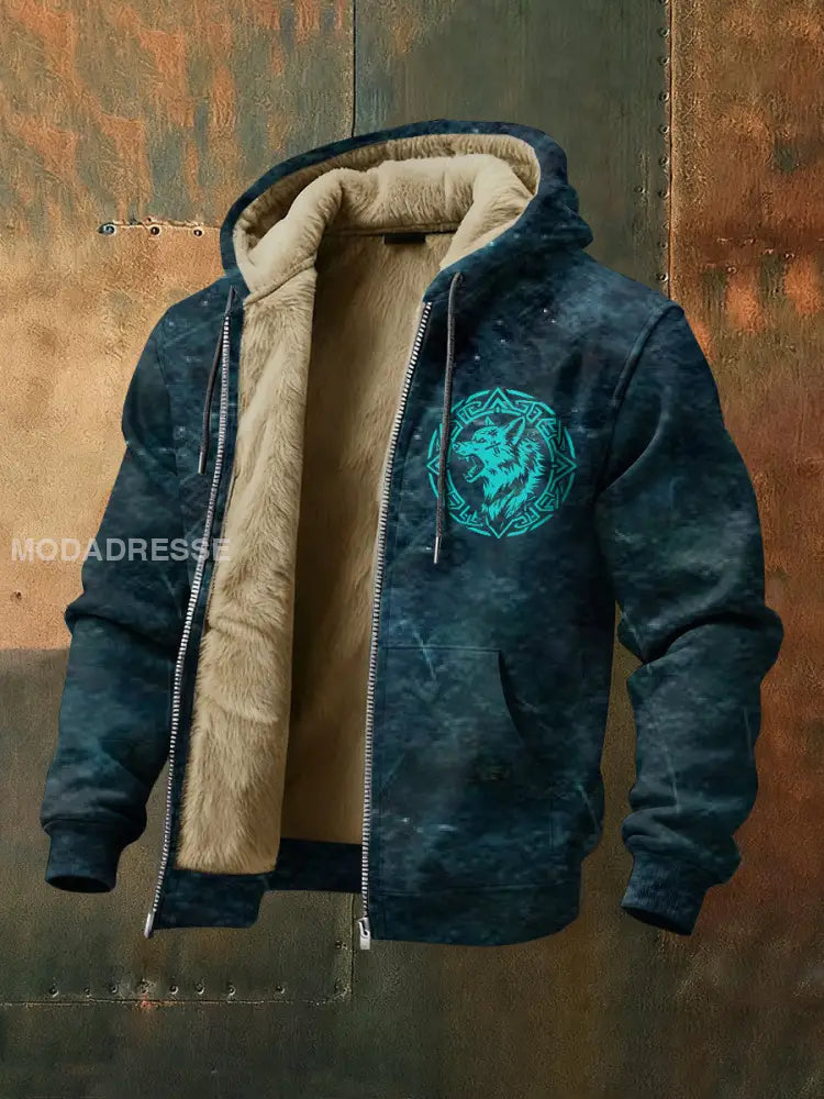 Mäns Vintage Viking Style Casual Fleece Hooded Jacka som bild / S
