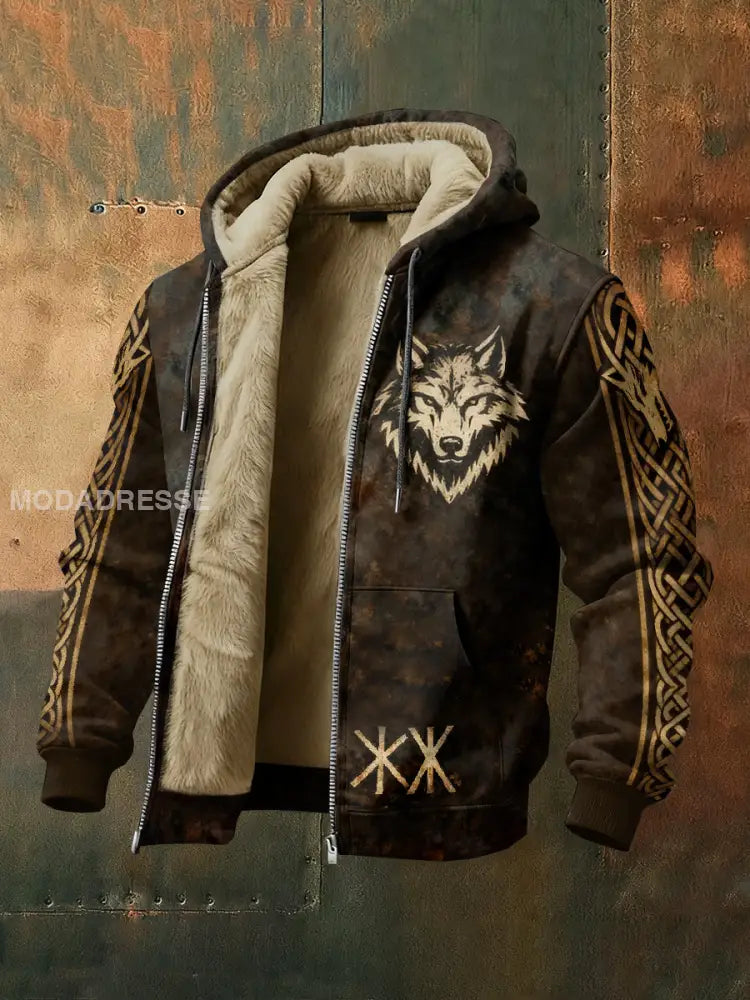 Mäns Vintage Viking Style Casual Fleece Hooded Jacka som bild / S