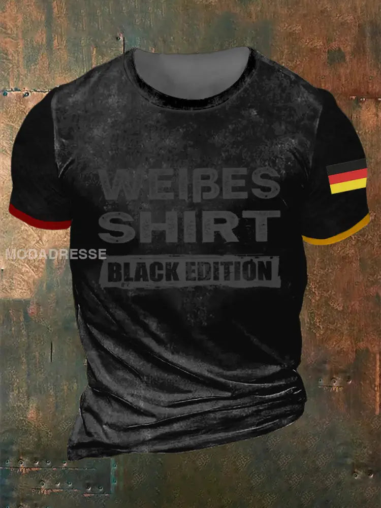 Mäns Weißes skjorta svarta upplaga tryckt kort ärm T-shirt svart / S