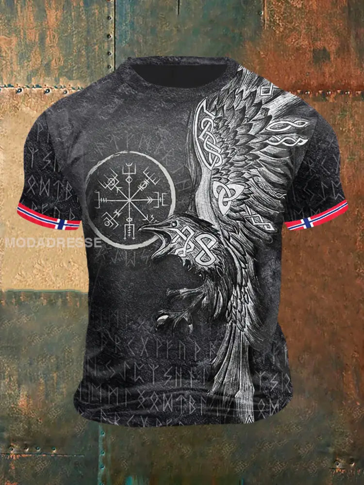 Menens vikingeørn trykt Vintage mote kort erme T-shirt grå / S